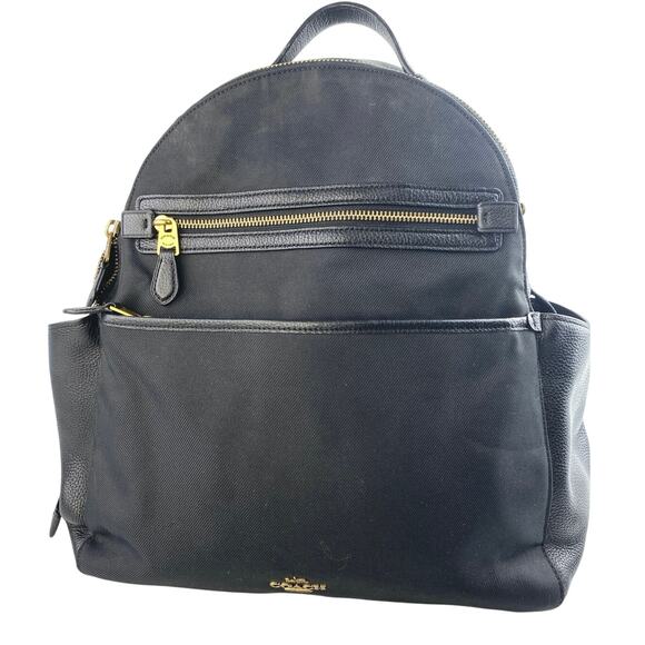 Coach Black Nylon Leather Zip Around Adjustable Strap Baby Diaper Backpack Bag - Picture 2 of 6